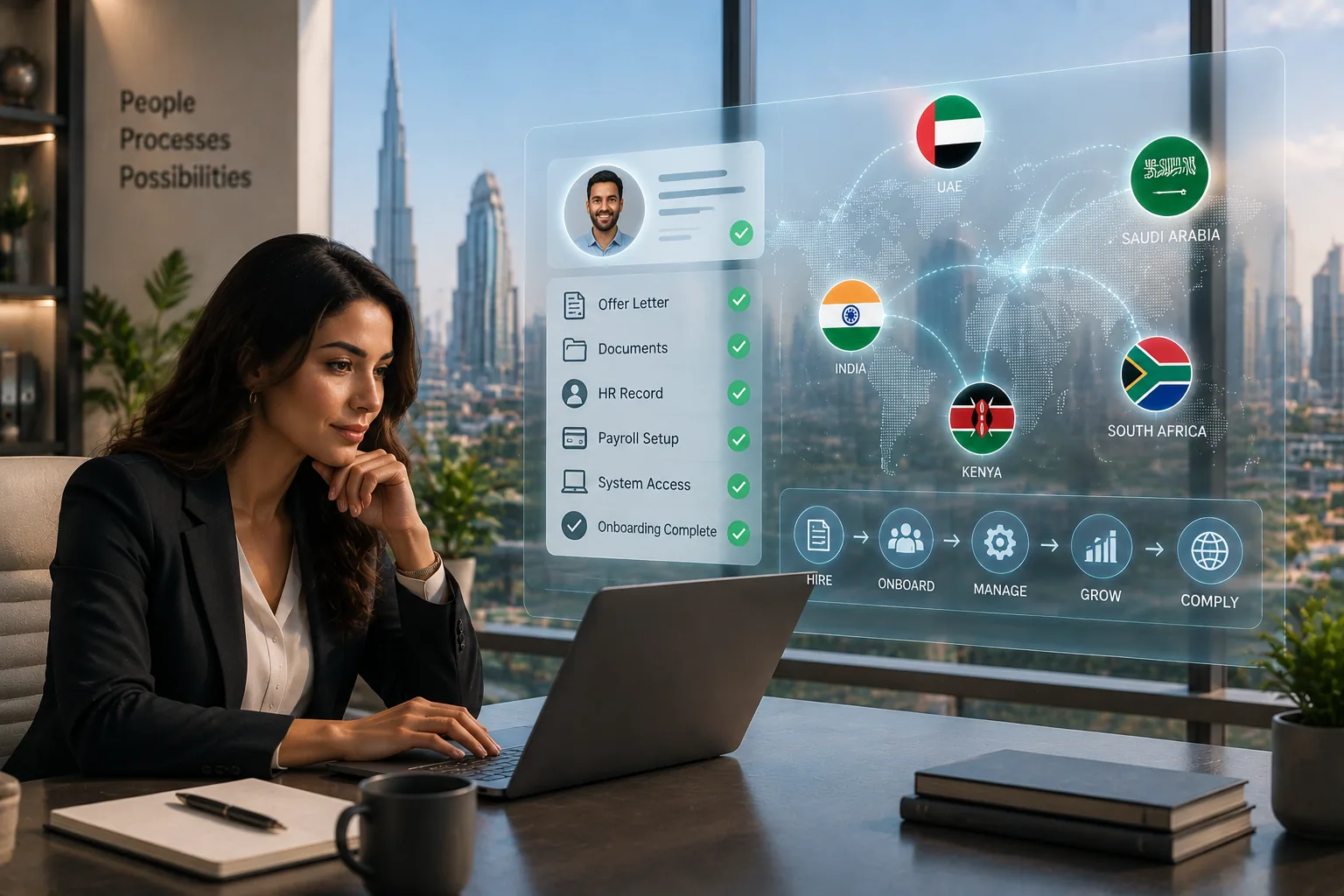 Employee management system for multi-country HR teams across UAE, Saudi Arabia, India, Kenya and South Africa